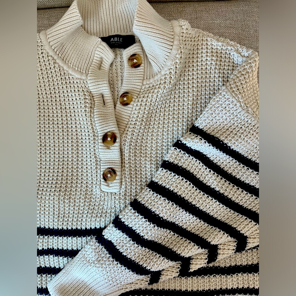 ABLE cream and navy striped sweater, XS